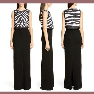 NWT $2500‎ St. John Collection [SZ 0 ] Sequin Zebra Jacquard Knit Gown